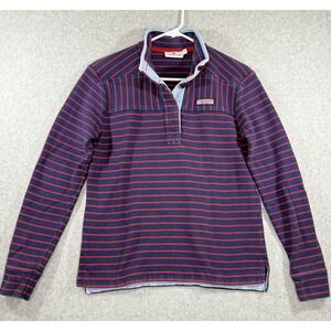 Vineyard Vines Sweatshirt Women's Size XXS Long Sleeve Button Navy Red Stripe